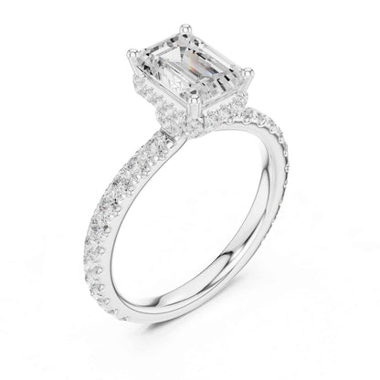 1.5 Carat Elegant Emerald Cut Lab Grown Diamond Ring with Side Diamond Accents
