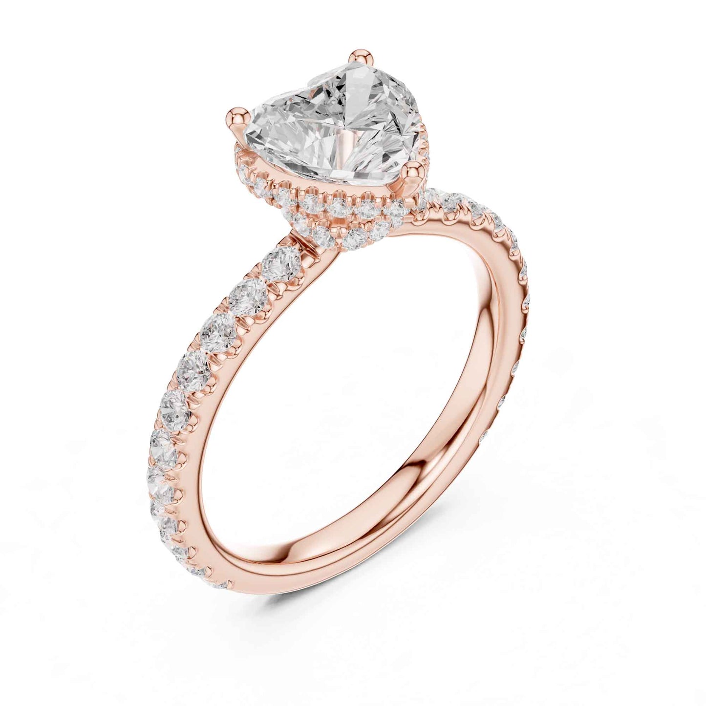 1.5 Carat Heart Shape Lab Grown Diamond Engagement Ring with Pavé Side Stones