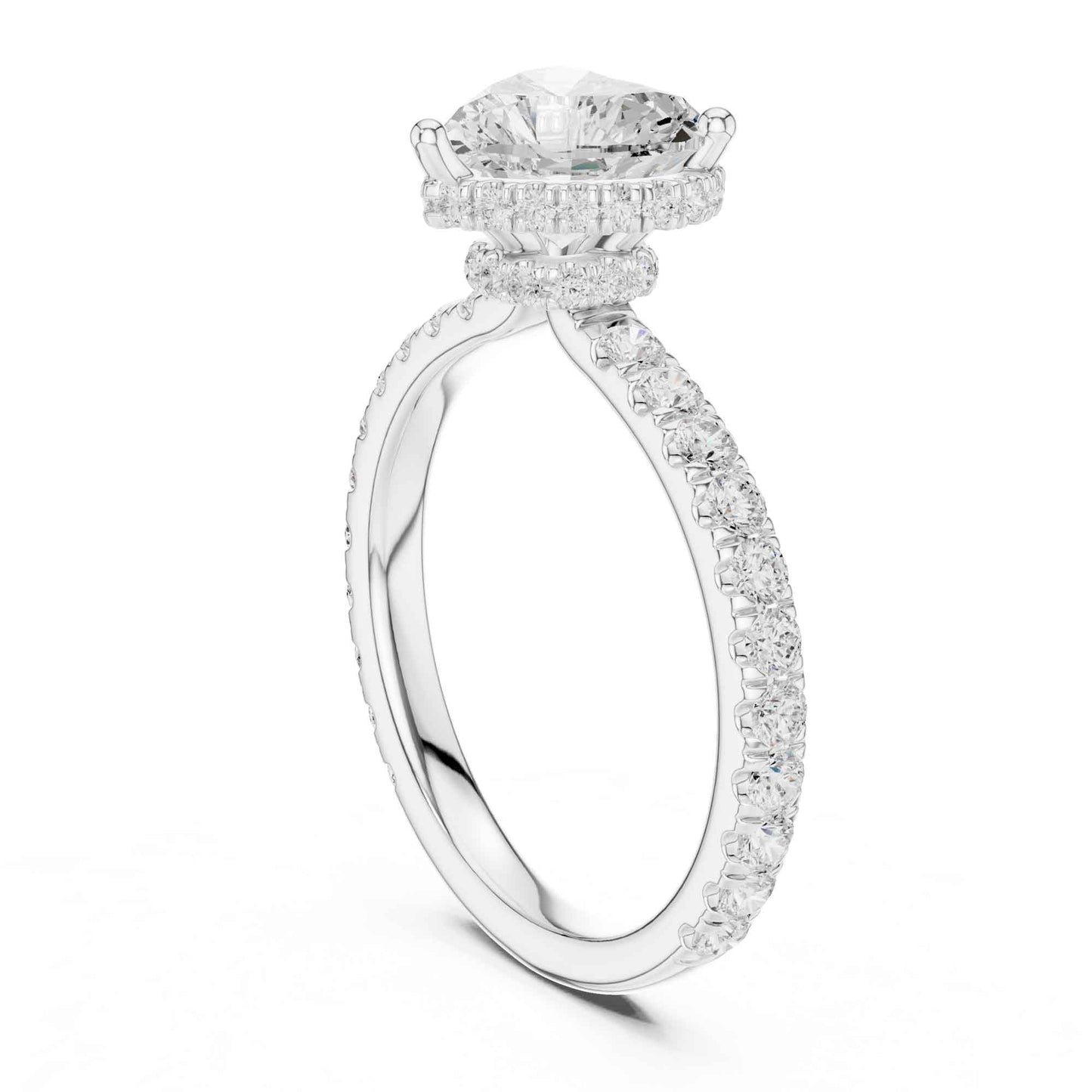 1.5 Carat Heart Shape Lab Grown Diamond Engagement Ring with Pavé Side Stones