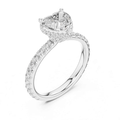 1.5 Carat Heart Shape Lab Grown Diamond Engagement Ring with Pavé Side Stones