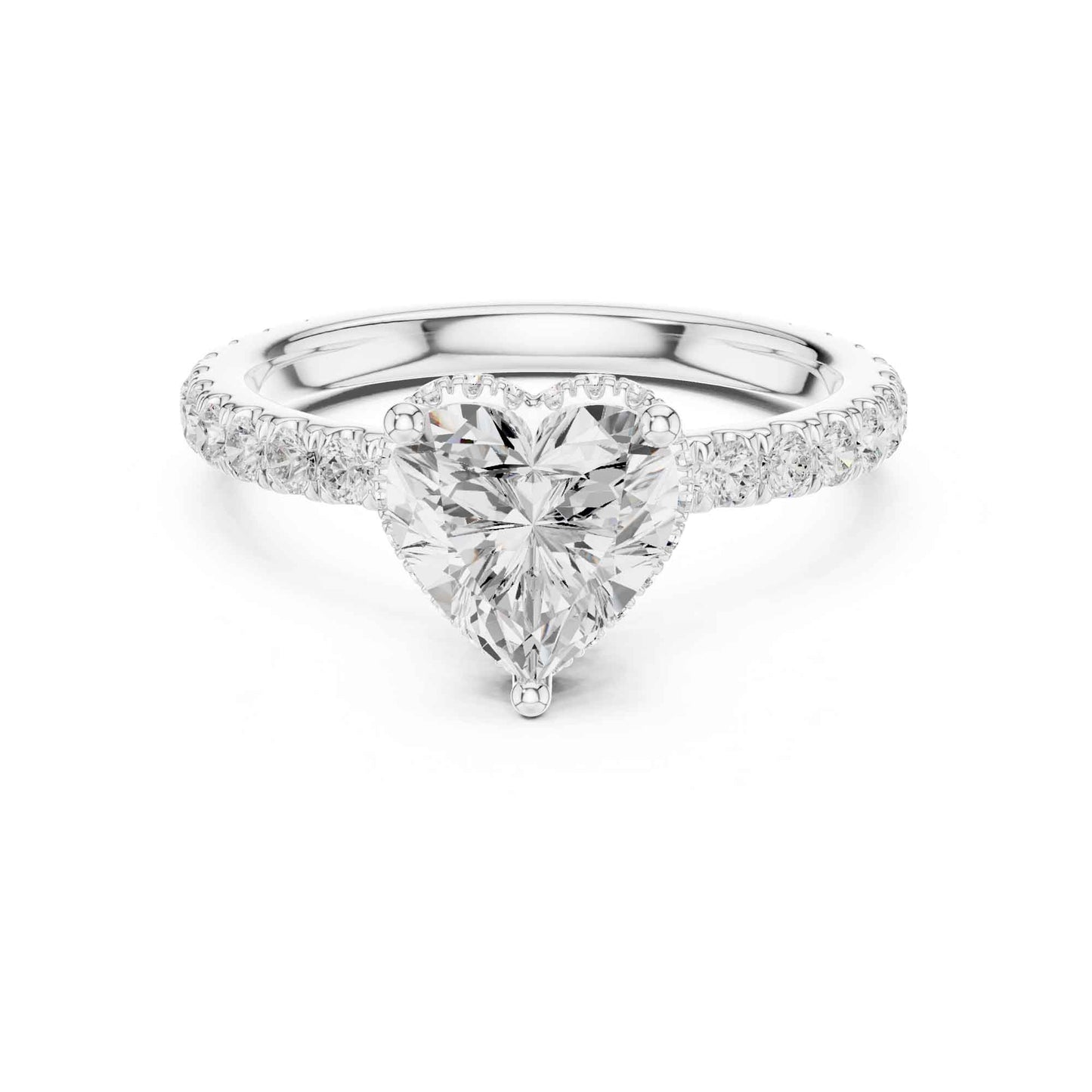 1.5 Carat Heart Shape Lab Grown Diamond Engagement Ring with Pavé Side Stones
