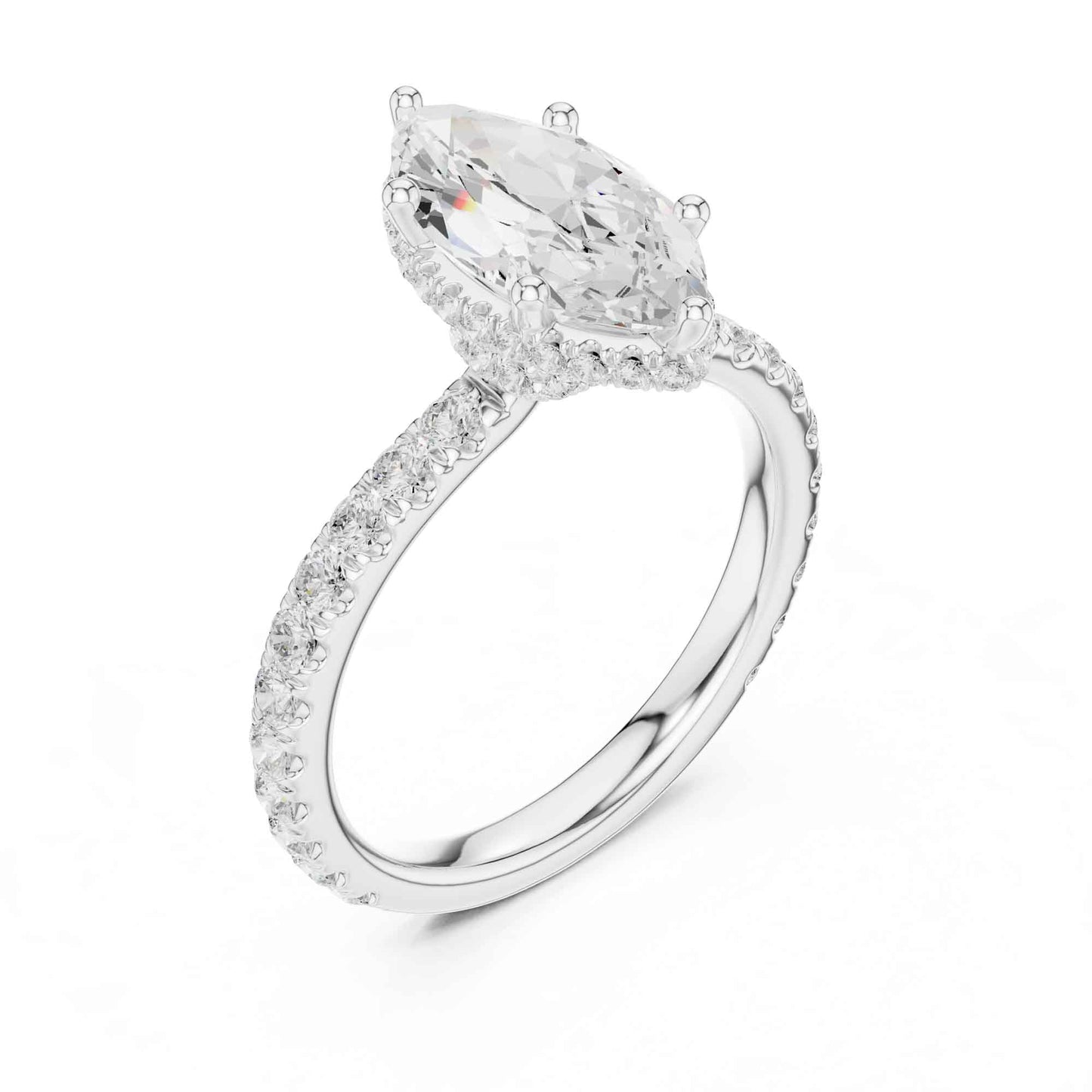 1.5 Carat Marquise Shape Lab Grown Diamond Engagement Ring with Pavé Side Stones