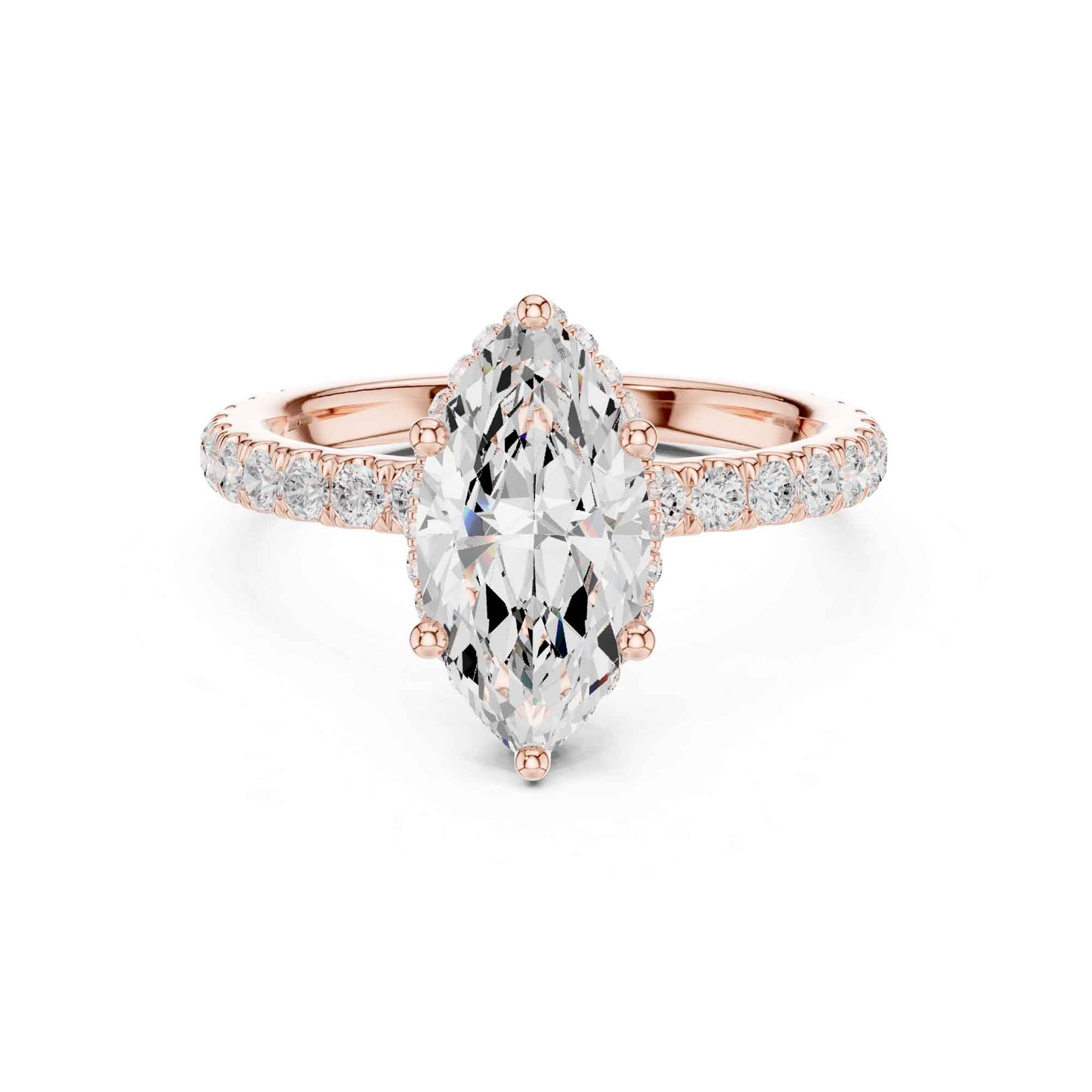1.5 Carat Marquise Shape Lab Grown Diamond Engagement Ring with Pavé Side Stones