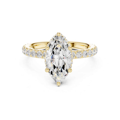 1.5 Carat Marquise Shape Lab Grown Diamond Engagement Ring with Pavé Side Stones