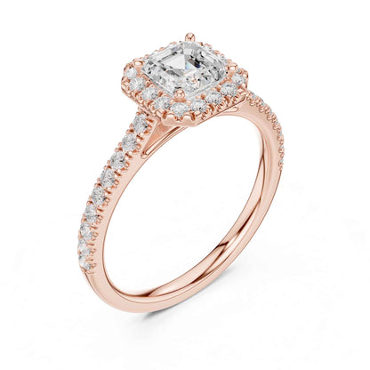 1 Carat Asscher Cut Lab Grown Diamond Halo Engagement Ring