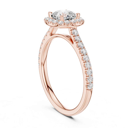 1 Carat Cushion Cut center stone with a halo and pavé band