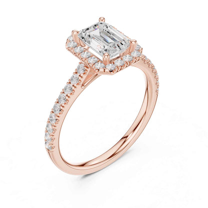 1 Carat Emerald Cut Lab Grown Diamond Halo Engagement Ring