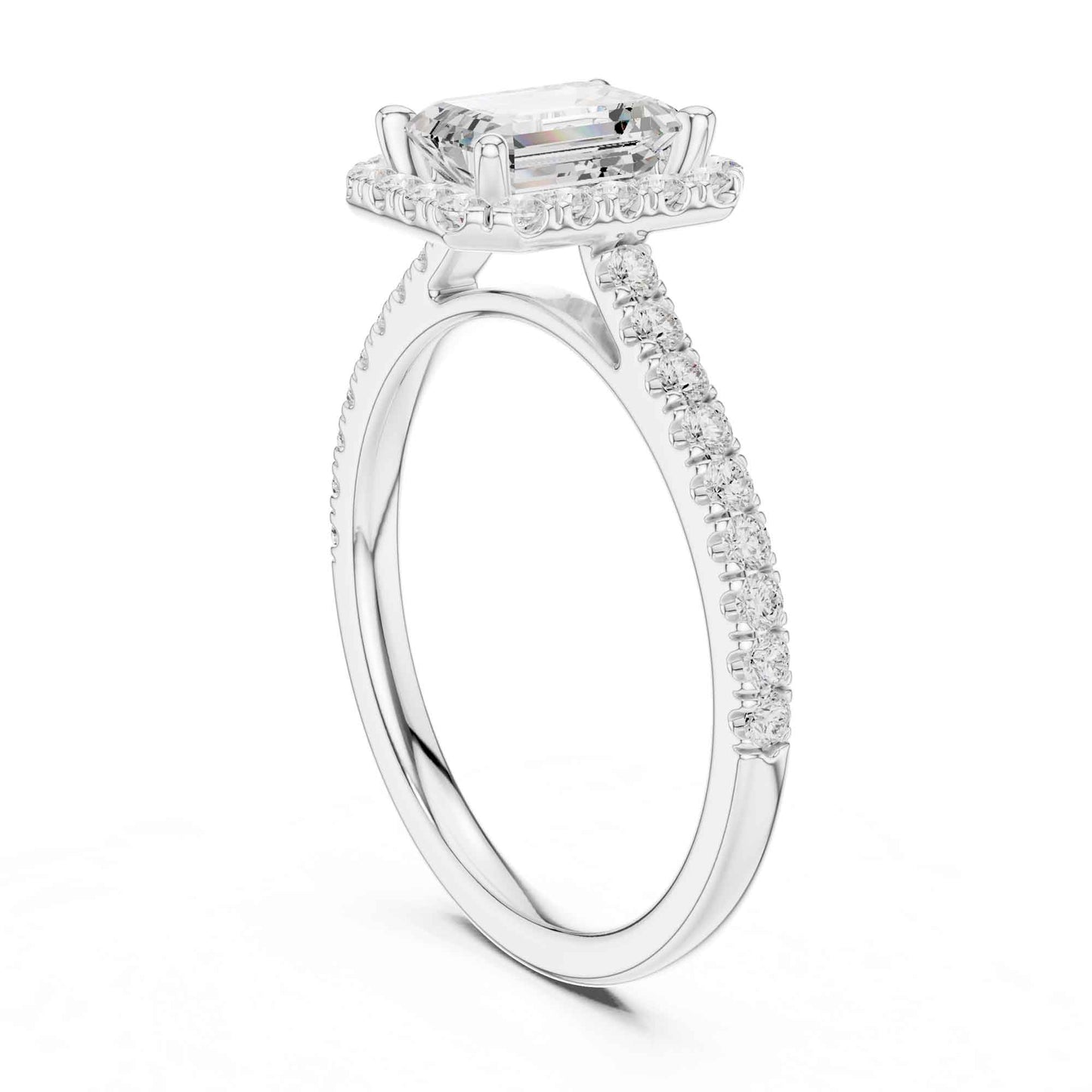 1 Carat Emerald Cut Lab Grown Diamond Halo Engagement Ring