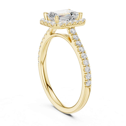 1 Carat Emerald Cut Lab Grown Diamond Halo Engagement Ring