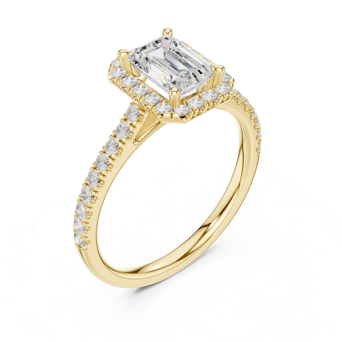 1 Carat Emerald Cut Lab Grown Diamond Halo Engagement Ring