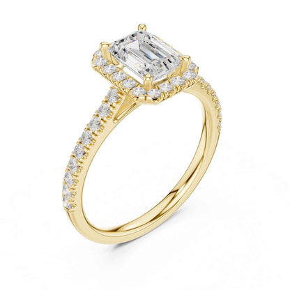 1 Carat Emerald Cut Lab Grown Diamond Halo Engagement Ring