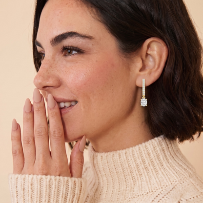 Round Cut Moissanite Diamond Pavé With Oval Drop & Dangle Earrings