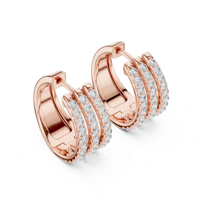 Triple Row Lab Grown Diamond  Hoop & Huggie Earrings