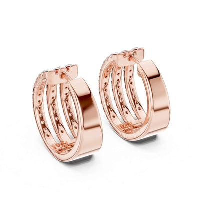 Triple Row Lab Grown Diamond  Hoop & Huggie Earrings