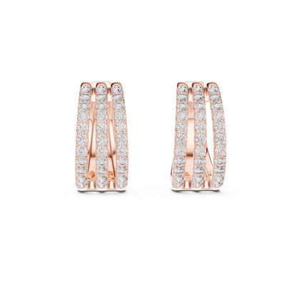 Triple Row Lab Grown Diamond  Hoop & Huggie Earrings