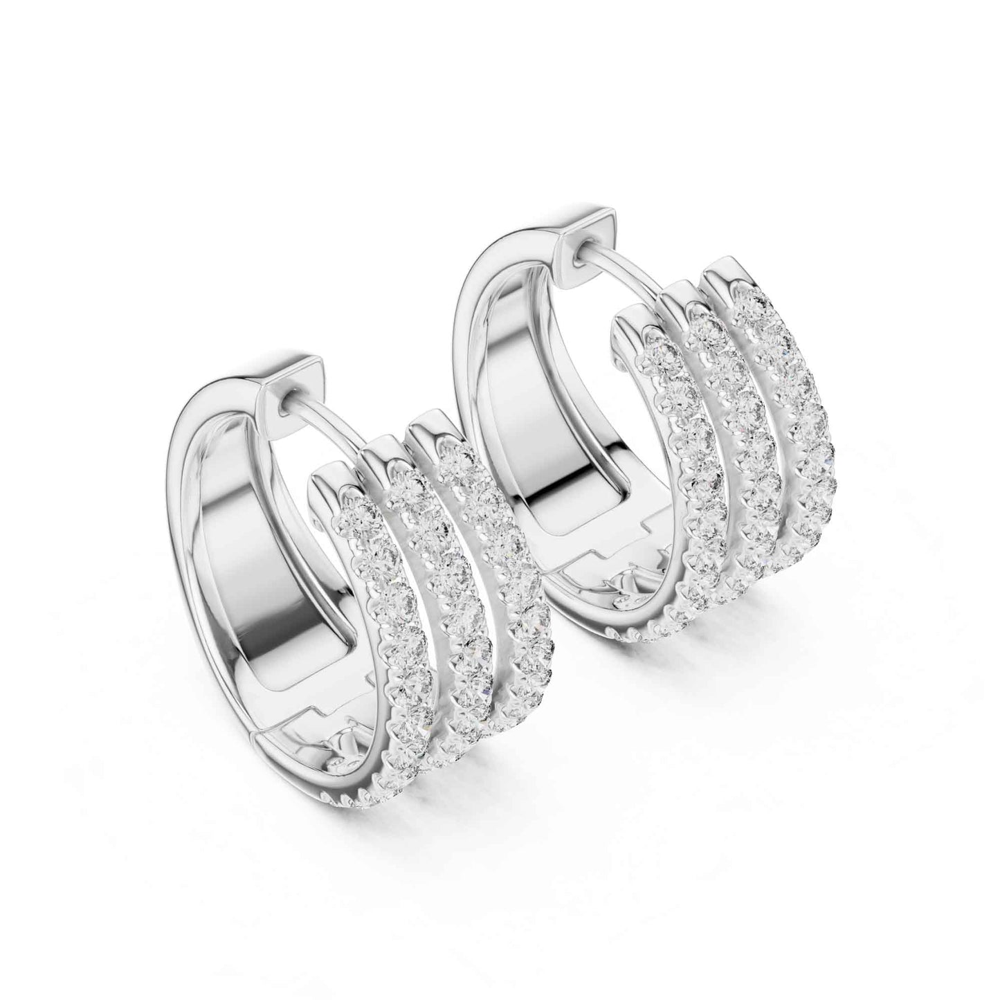 Triple Row Lab Grown Diamond  Hoop & Huggie Earrings