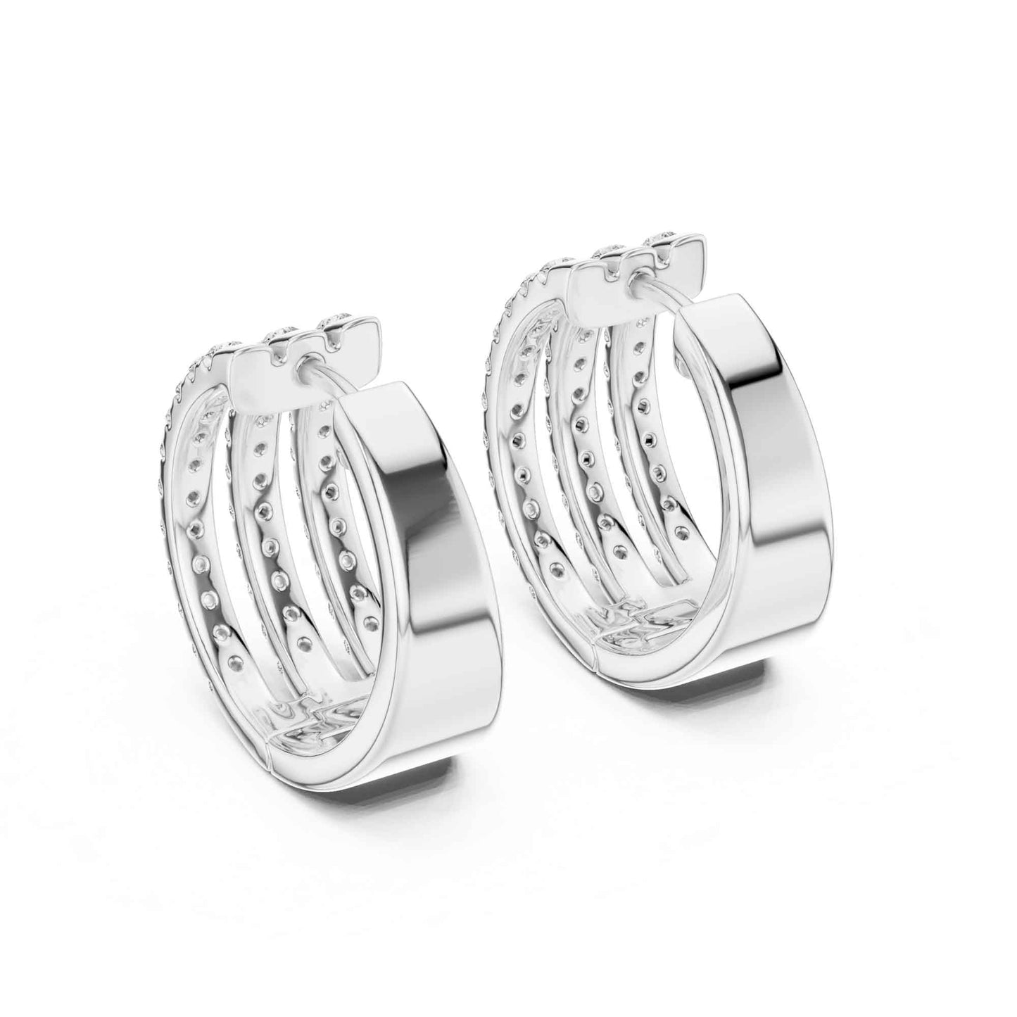 Triple Row Lab Grown Diamond  Hoop & Huggie Earrings