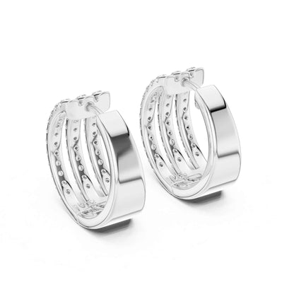 Triple Row Lab Grown Diamond  Hoop & Huggie Earrings