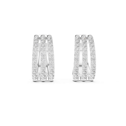Triple Row Lab Grown Diamond  Hoop & Huggie Earrings