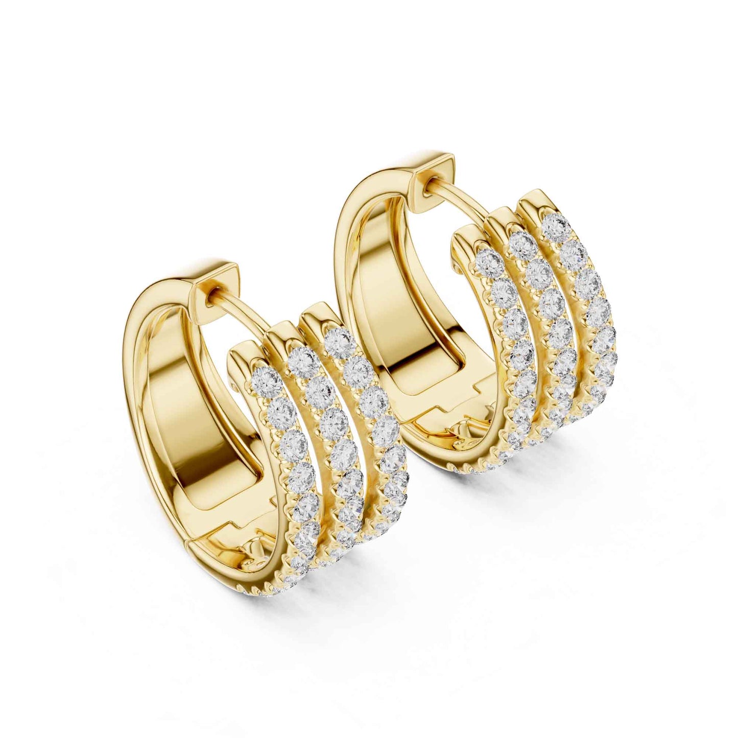 Triple Row Lab Grown Diamond  Hoop & Huggie Earrings