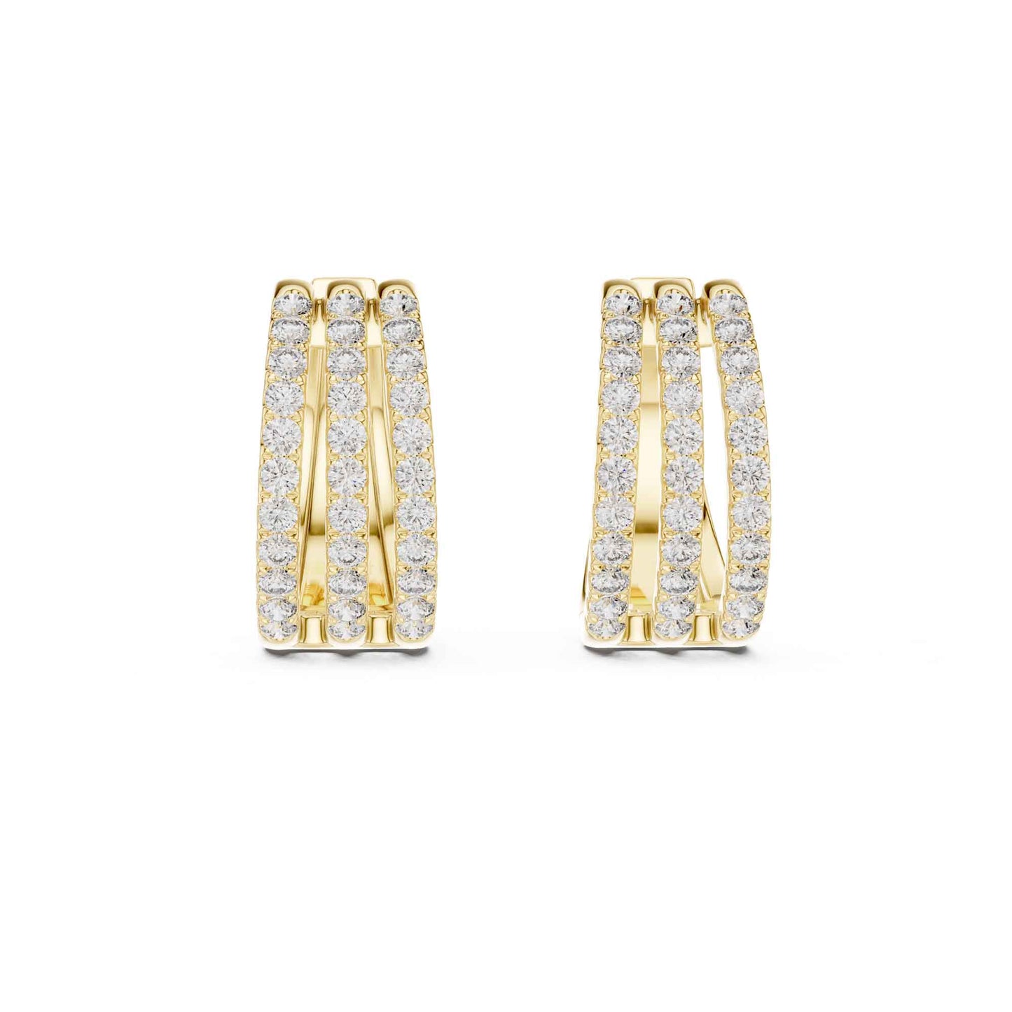 Triple Row Lab Grown Diamond  Hoop & Huggie Earrings