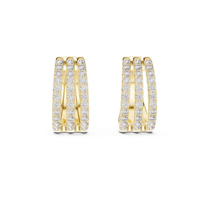 Triple Row Lab Grown Diamond  Hoop & Huggie Earrings