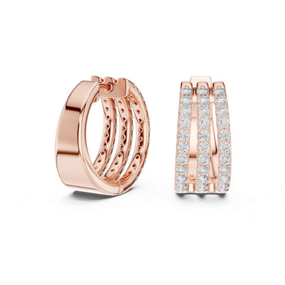 Triple Row Lab Grown Diamond  Hoop & Huggie Earrings