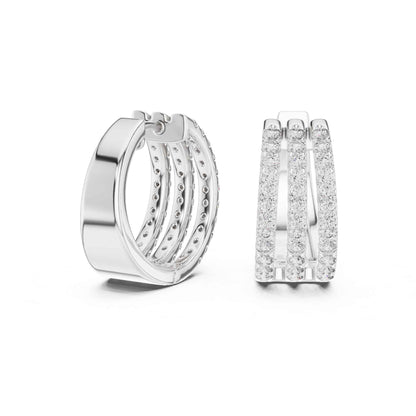 Triple Row Lab Grown Diamond  Hoop & Huggie Earrings