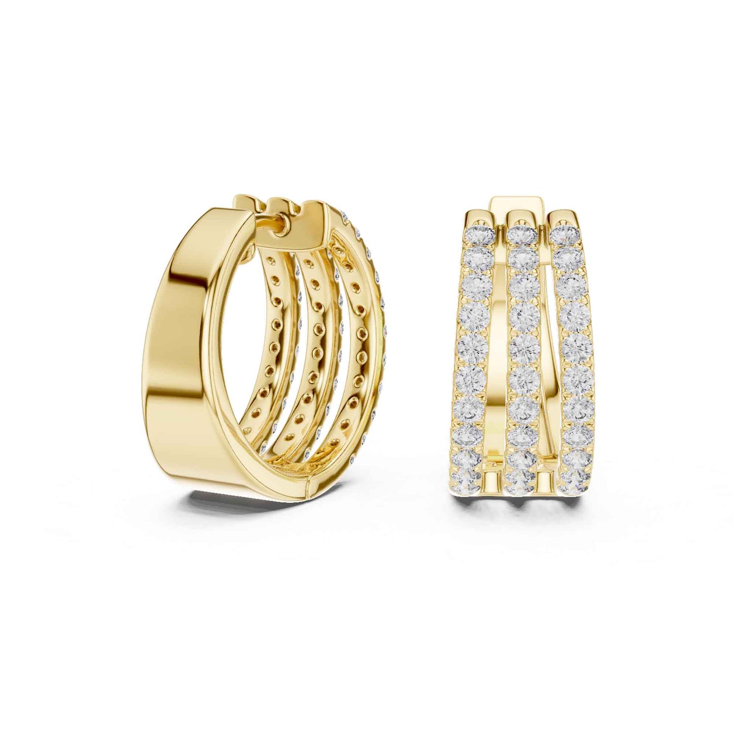 Triple Row Lab Grown Diamond  Hoop & Huggie Earrings