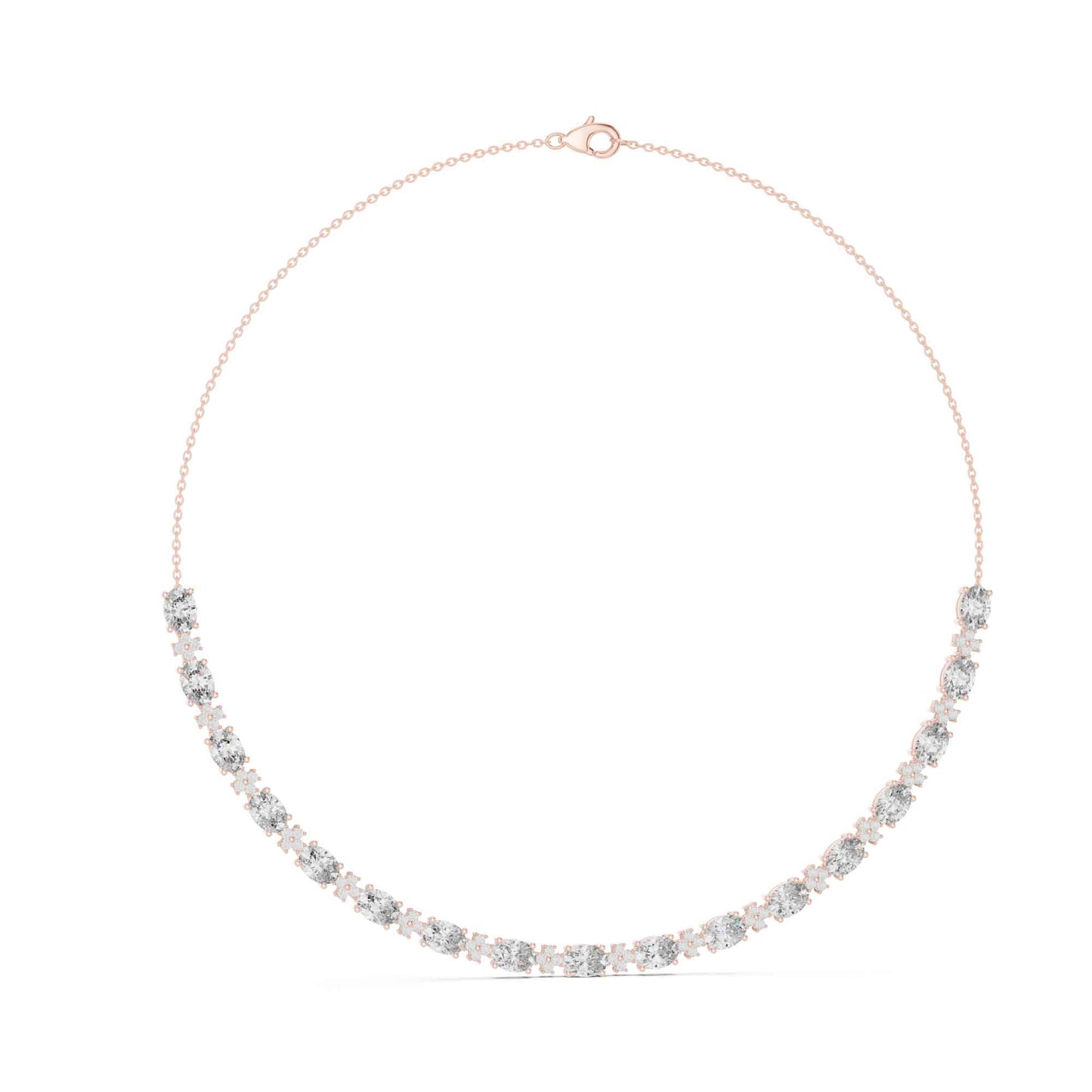 Oval Cut Lab Grown Diamond Floral Link Necklace