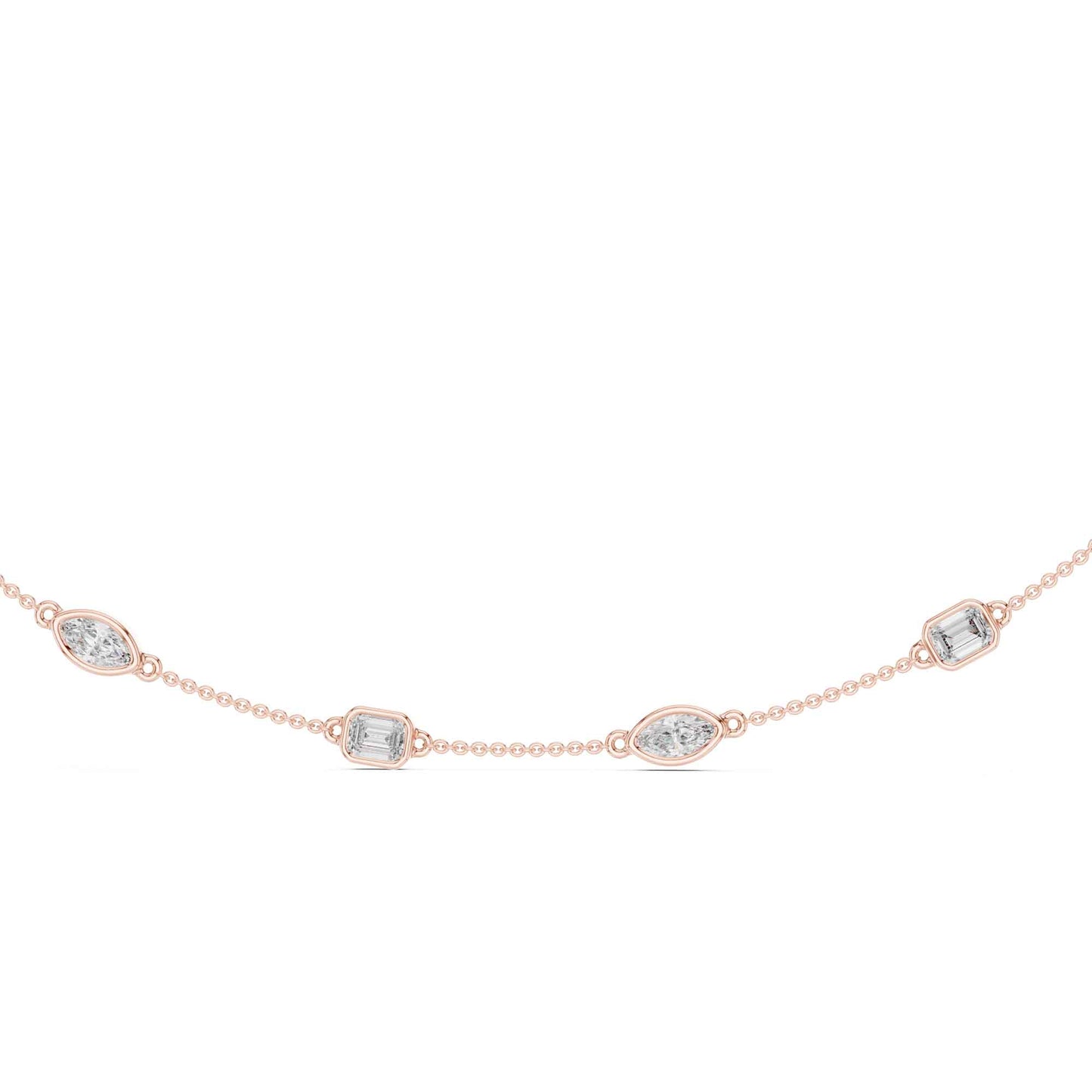 Emerald & Marquise Cut Lab Grown Diamond Station Necklace