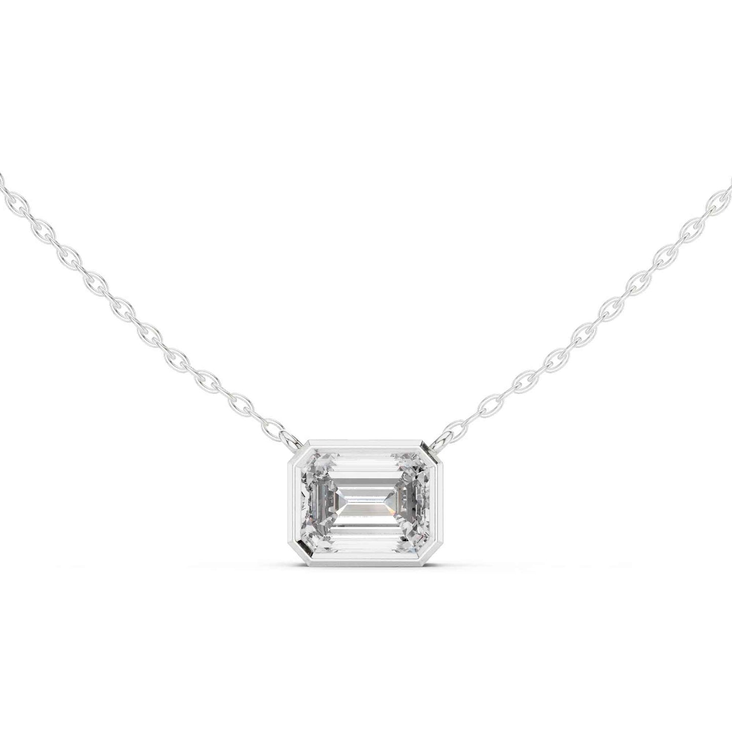 Emerald Cut Bezel Setting Lab Grown Diamond Bar Chain & Pendant
