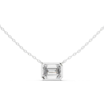 Emerald Cut Bezel Setting Lab Grown Diamond Bar Chain & Pendant