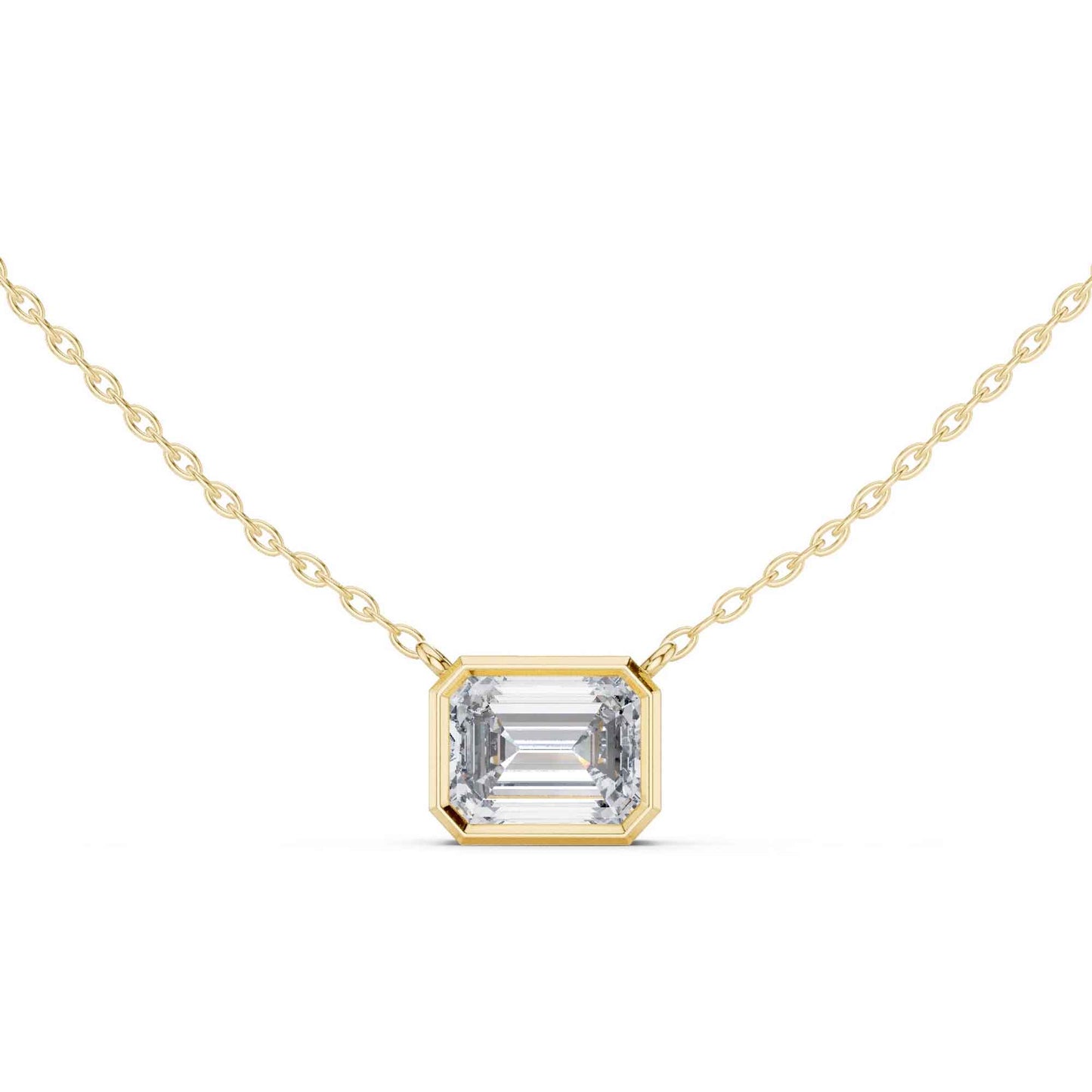 Emerald Cut Bezel Setting Lab Grown Diamond Bar Chain & Pendant