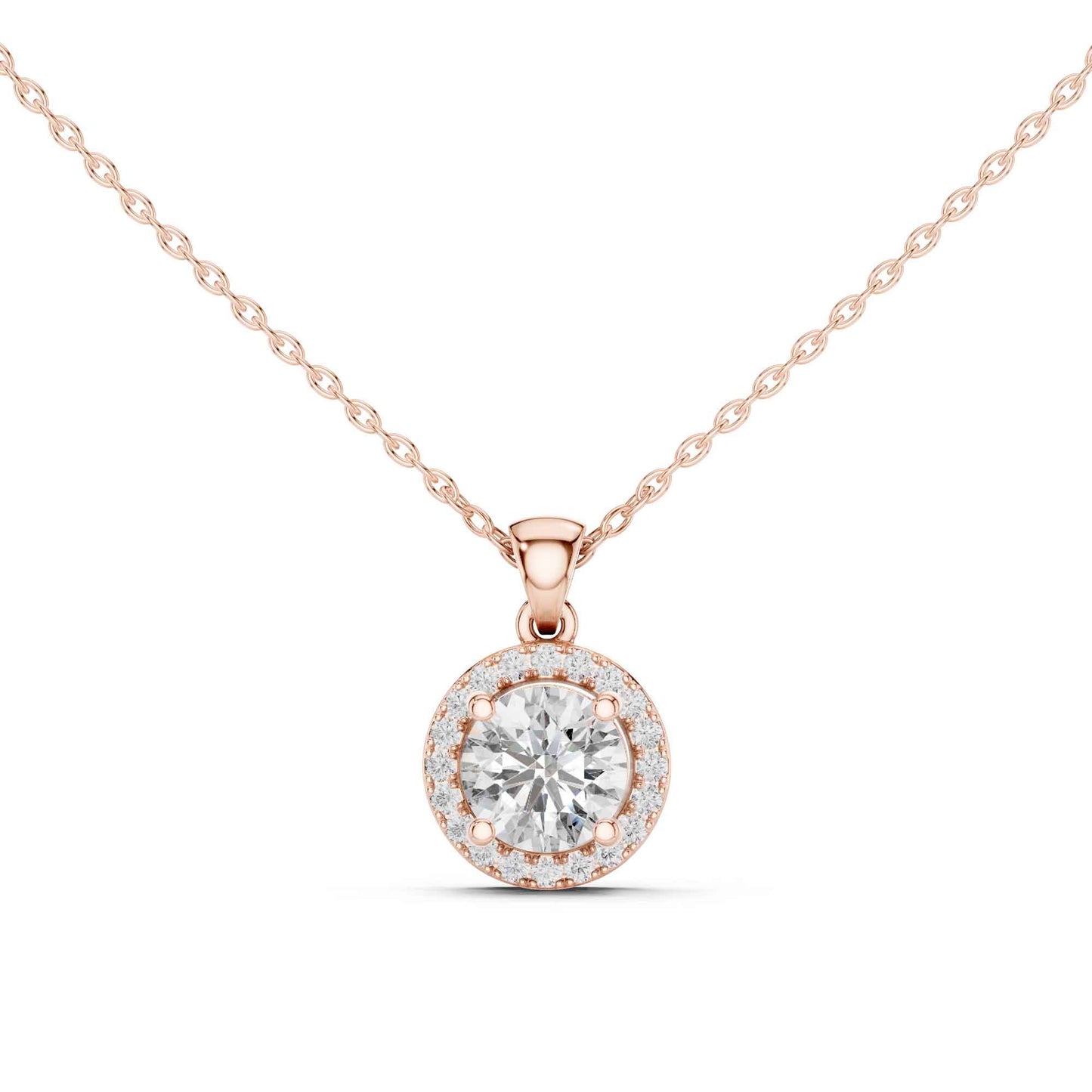 Round Cut Halo Lab Grown Diamond Chain & Pendant