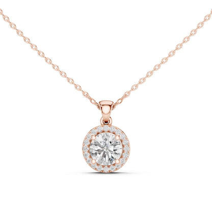 Round Cut Halo Lab Grown Diamond Chain & Pendant