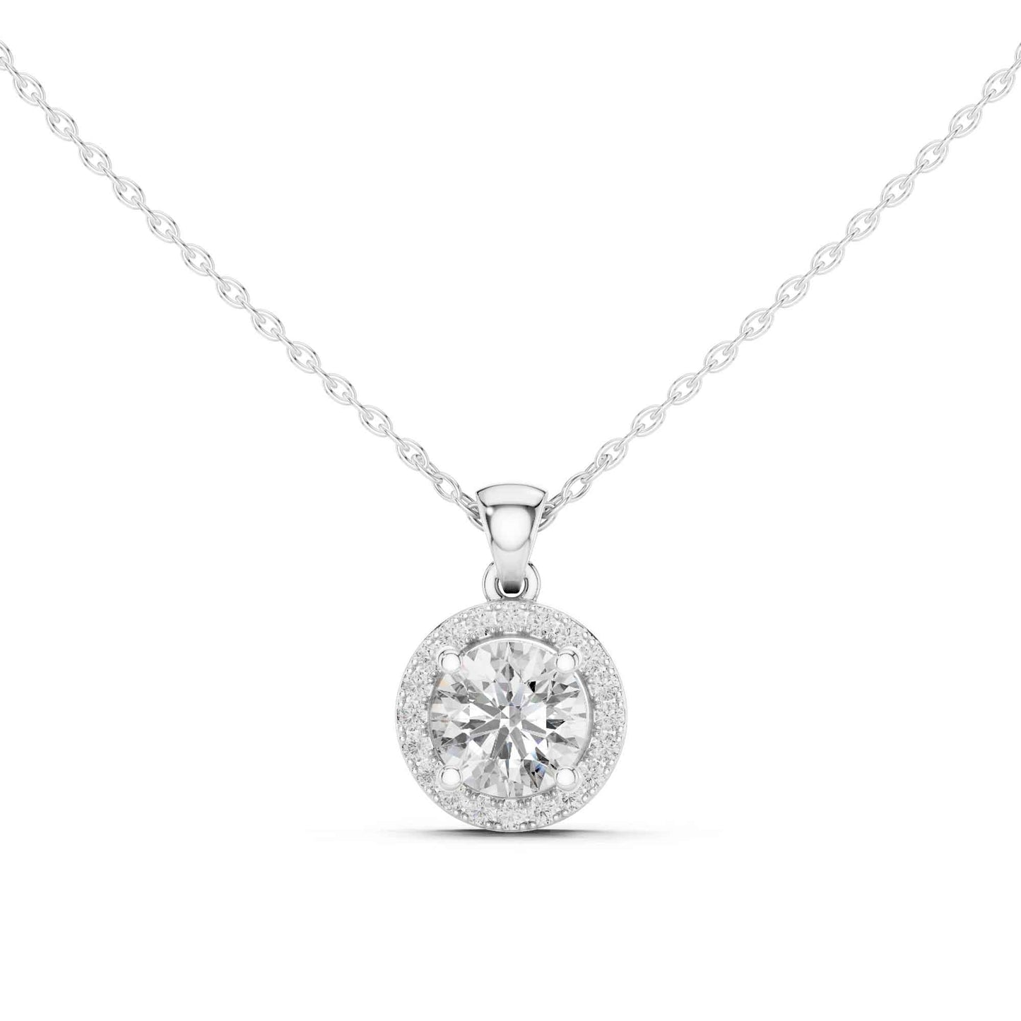 Round Cut Halo Lab Grown Diamond Chain & Pendant