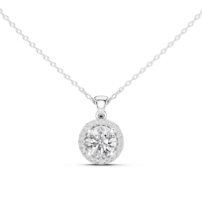 Round Cut Halo Lab Grown Diamond Chain & Pendant
