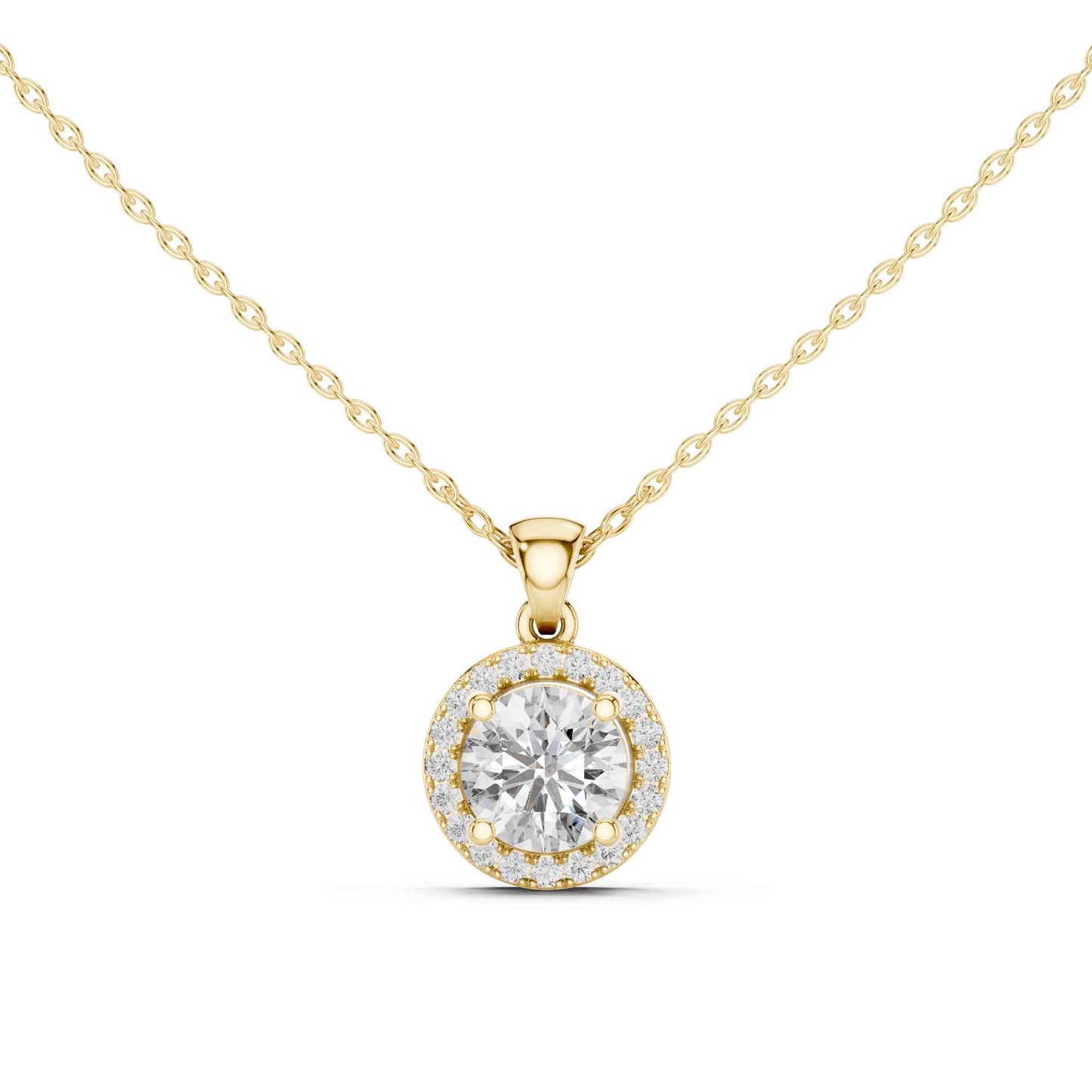 Round Cut Halo Lab Grown Diamond Chain & Pendant
