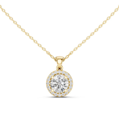 Round Cut Halo Lab Grown Diamond Chain & Pendant