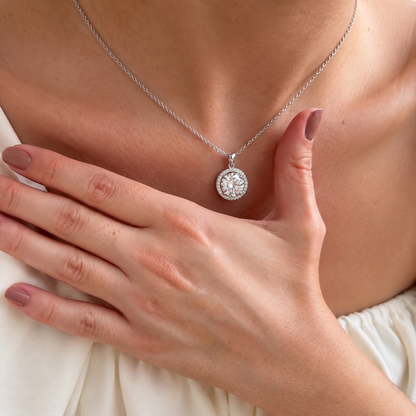 3.5 Carats Round Cut Moissanite Diamond Halo Chain & Pendant