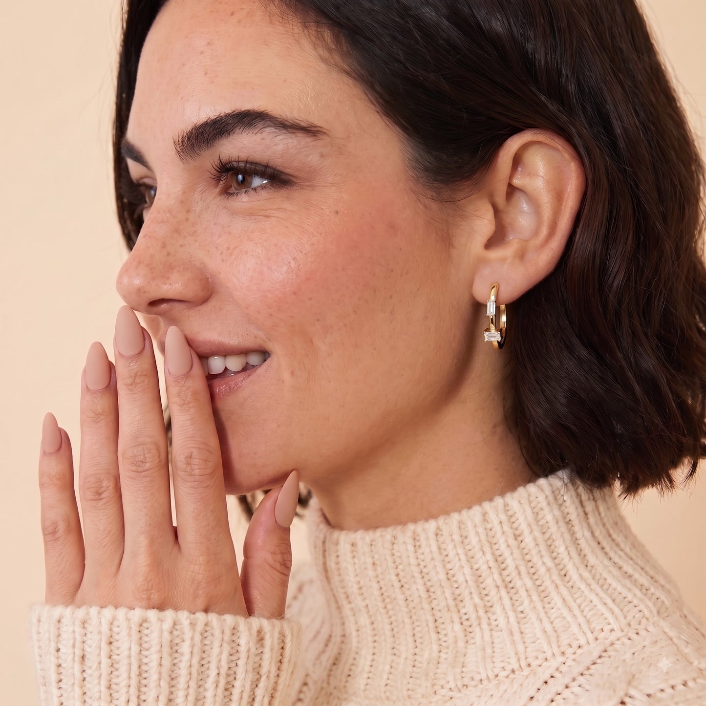 Baguette Cut Moissanite Diamond Hoop Huggie Earrings