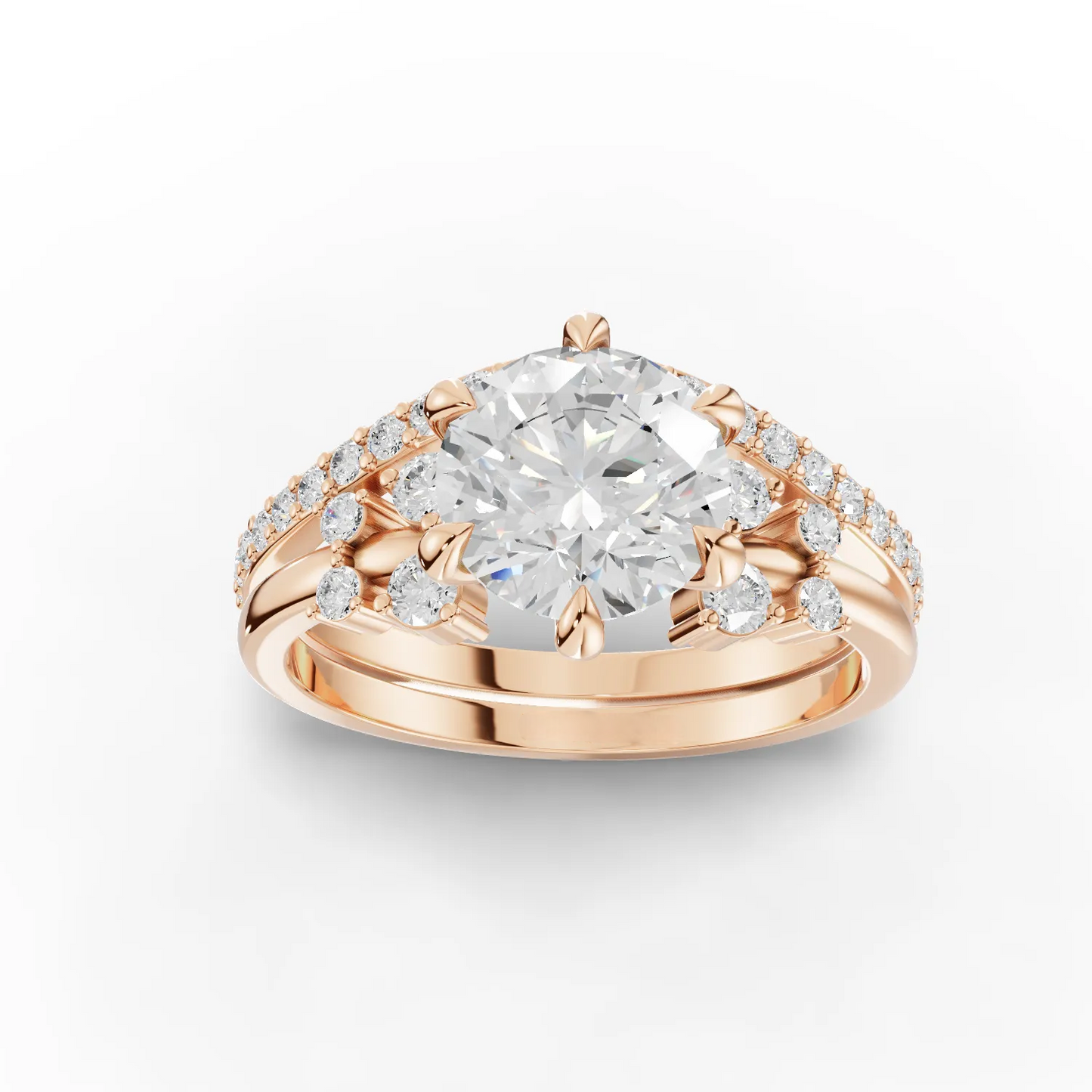 1.5 Carat Center Round Cut Moissanite Diamond Ring with Curved Band
