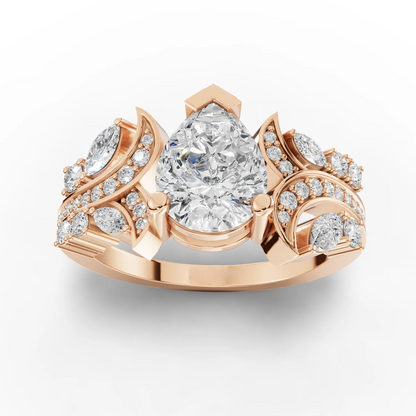 1.5 Carat Center Pear, Marquise, Round Cut Moissanite Diamond Engagement Ring