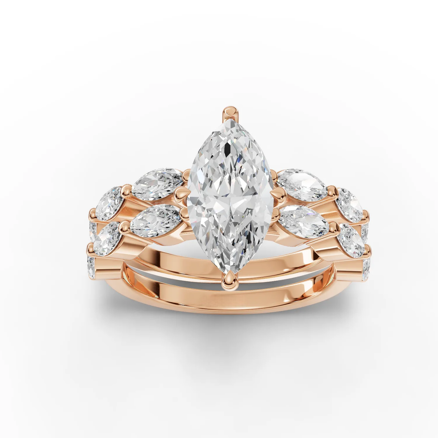 1.5 Carat Center Marquise Cut Moissanite Diamond Ring with Double Band