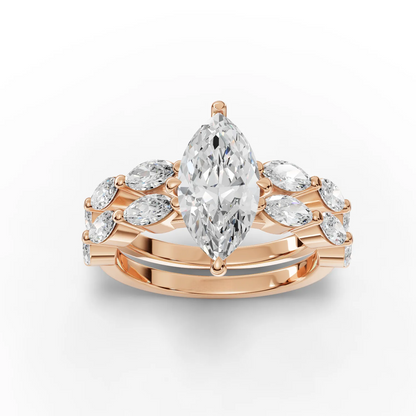 1.5 Carat Center Marquise Cut Moissanite Diamond Ring with Double Band