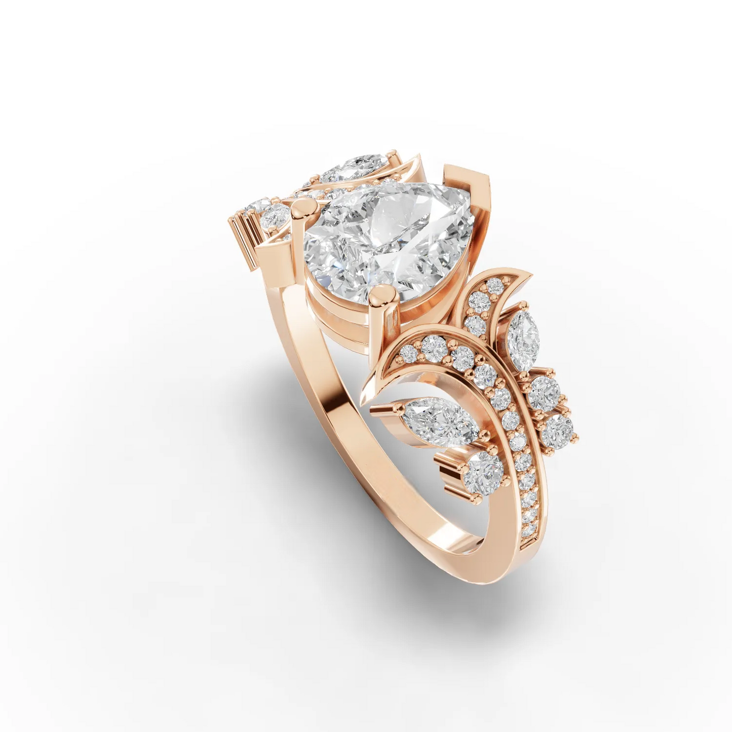 1.5 Carat Center Pear, Marquise, Round Cut Moissanite Diamond Engagement Ring