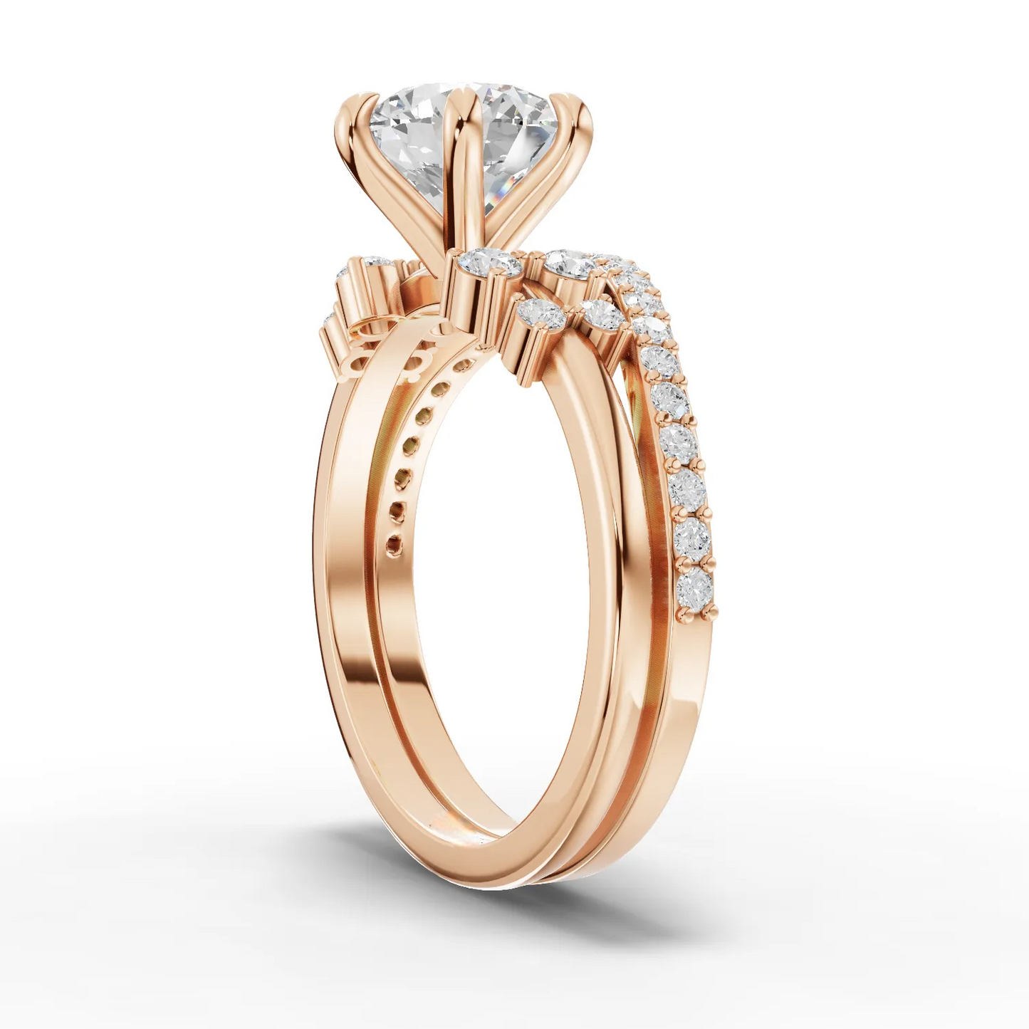 1.5 Carat Center Round Cut Moissanite Diamond Ring with Curved Band