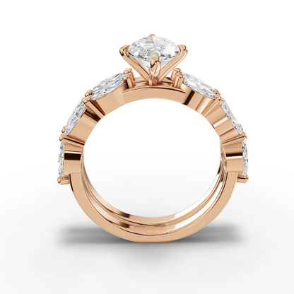 1.5 Carat Center Marquise Cut Moissanite Diamond Ring with Double Band