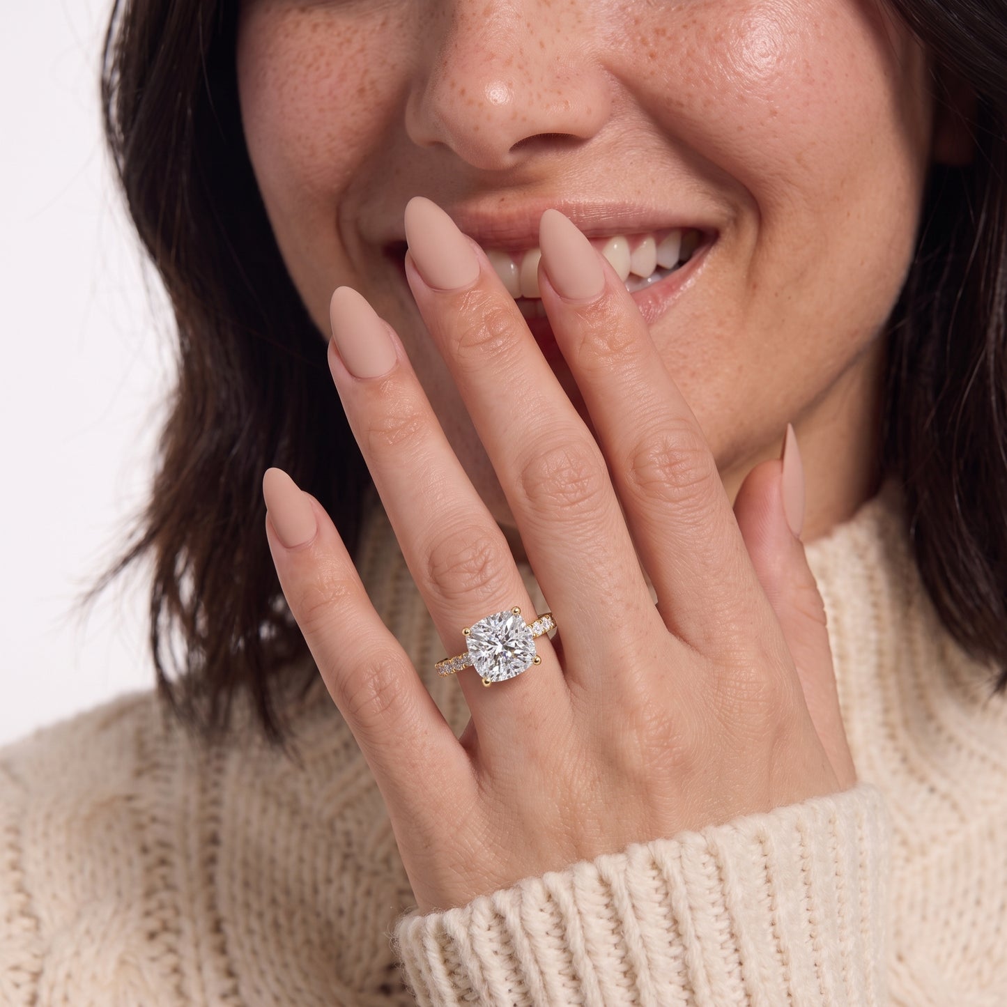 2 Carat Cushion Shape Moissanite Diamond Pavé Solitaire Engagement Ring